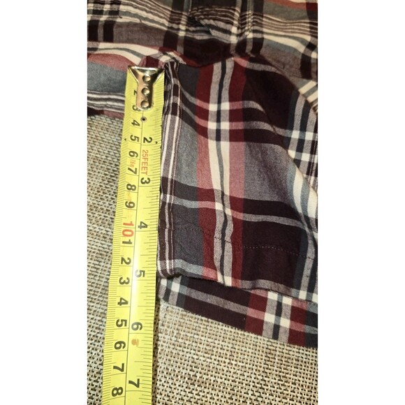 Carhartt Men’s L Plaid Short Sleeve Button Down Shirt Burgundy Gray Workwear - Picture 6 of 16
